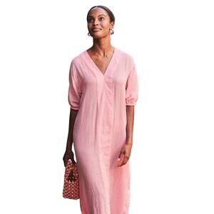 LAKE Pajamas Gauze Caftan in Coral Pink Midi Dress 100% Cotton Size XL NEW